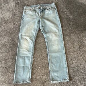 Jeans, straight leg, light blue wash stretchy size 10
